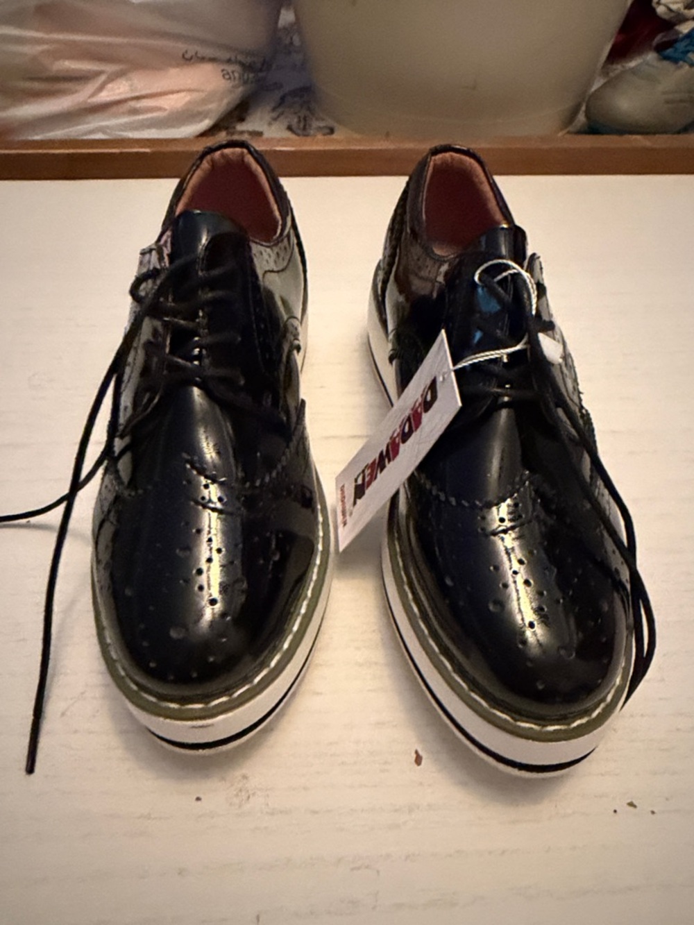 Women’s Black Wedge Brogue Lace-Up Shoes